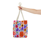 Floral Stripe Tote Bag — Bright Mexican Folk Art Flowers AOP