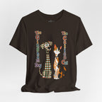 Gingham Dog & Calico Cat Tee — Plaid Pet Illustration T-Shirt