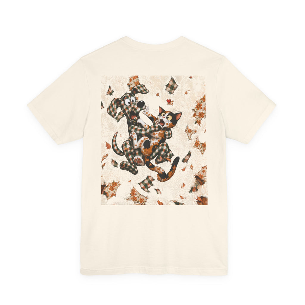 Gingham Dog & Calico Cat Tee — Plaid Pet Illustration T-Shirt