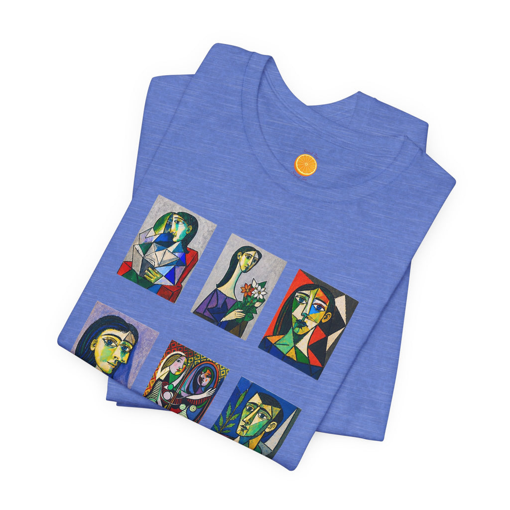 Picasso Portrait Grid T‑Shirt — Colorful Cubist Faces Art Tee