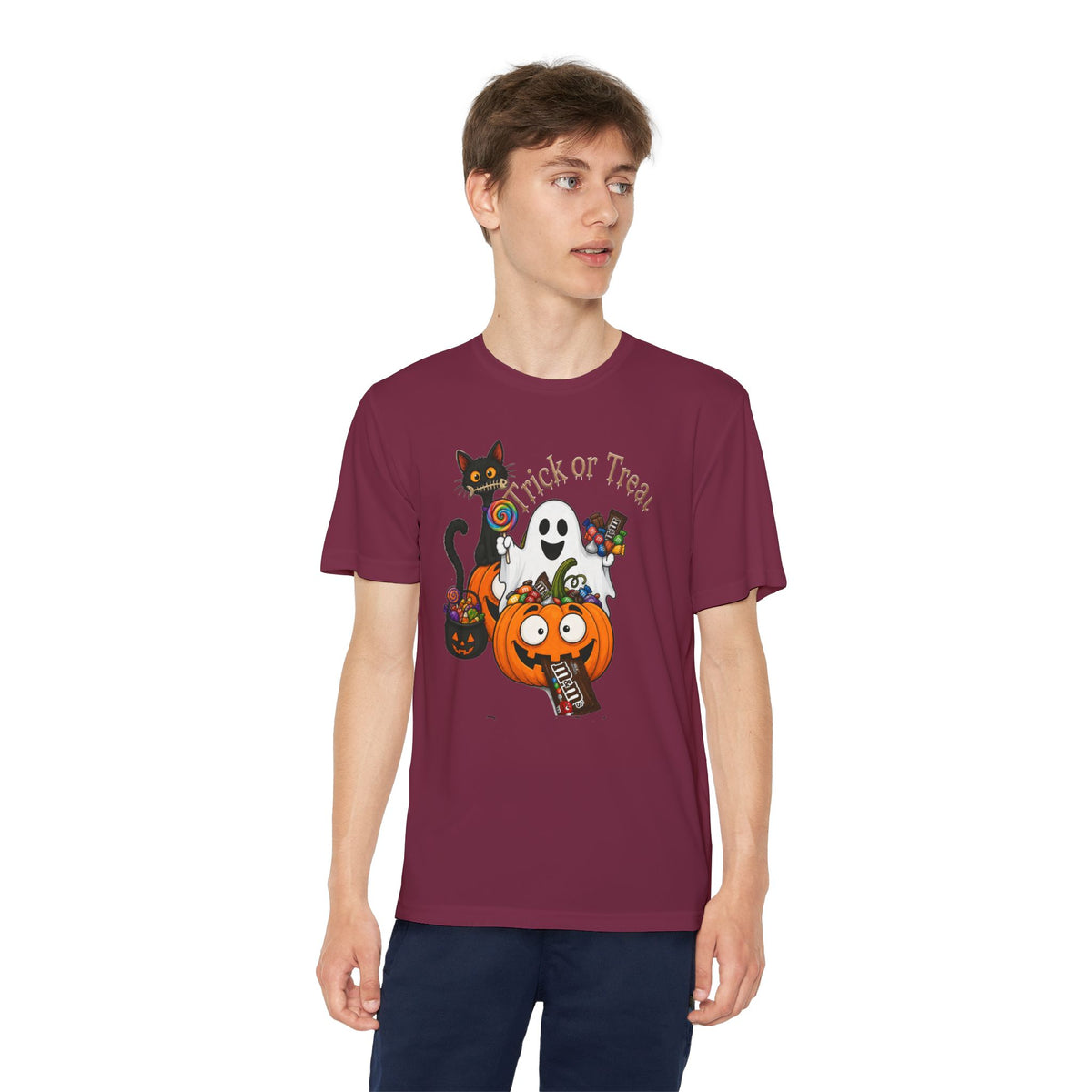 Kids Halloween Trick or Treat T-Shirt — Cute Pumpkin, Ghost & Black Cat Design