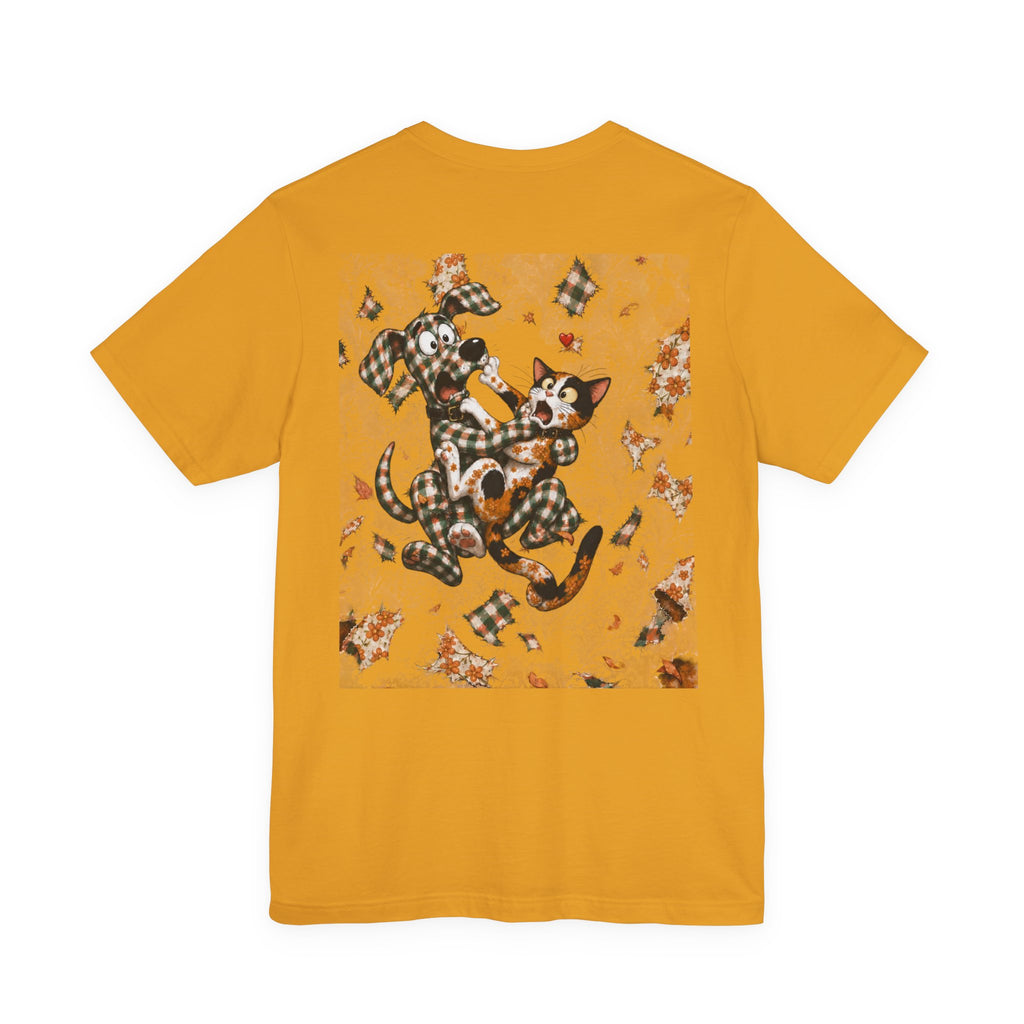 Gingham Dog & Calico Cat Tee — Plaid Pet Illustration T-Shirt