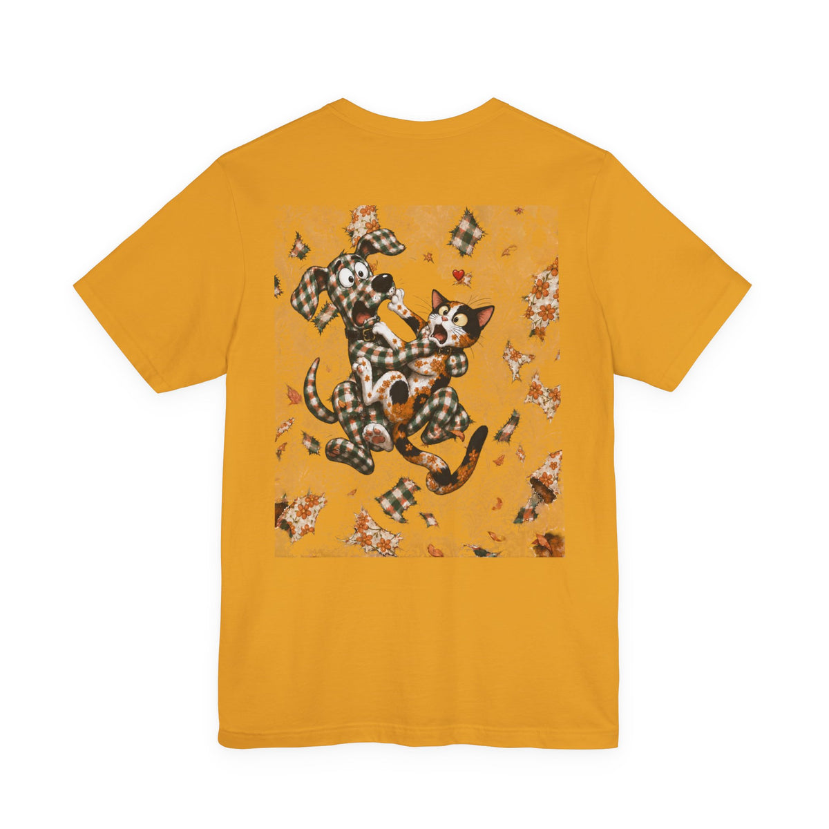 Gingham Dog & Calico Cat Tee — Plaid Pet Illustration T-Shirt