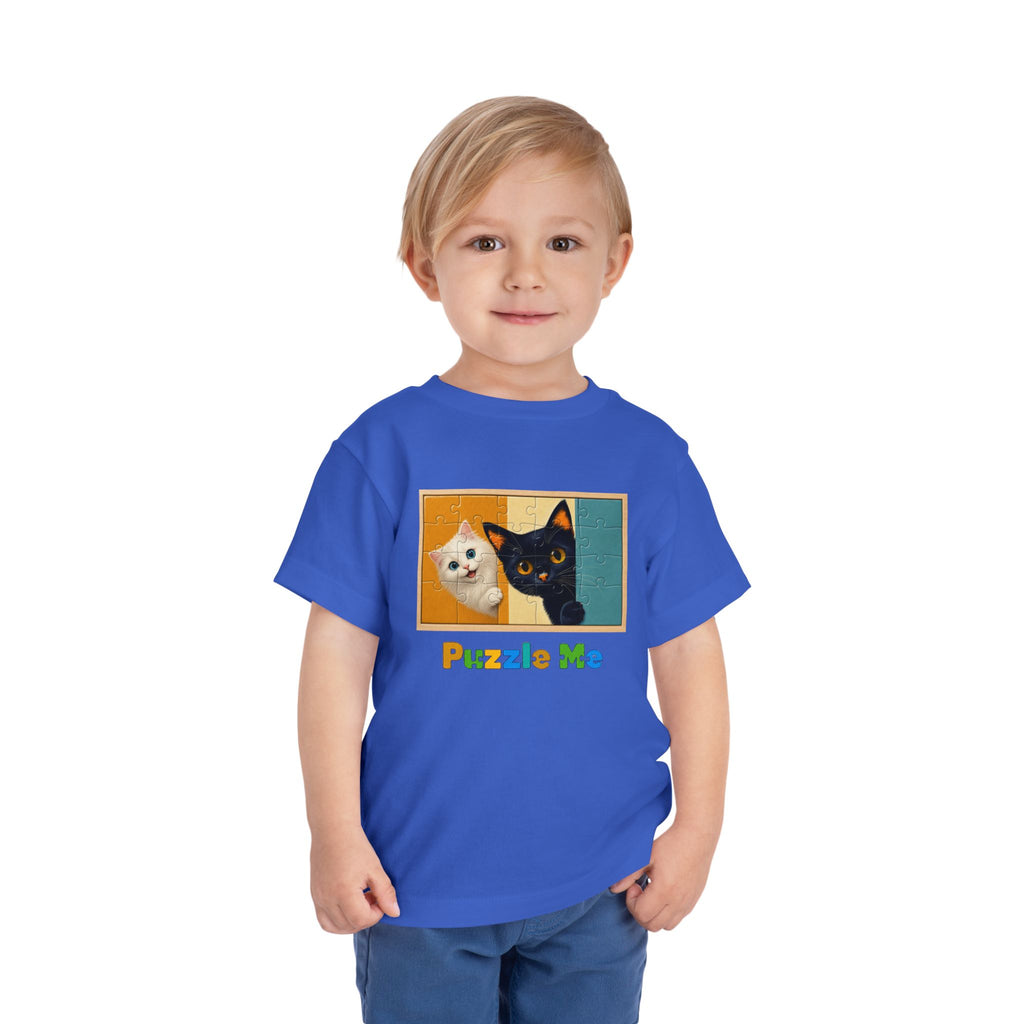 Toddler Cat Puzzle Tee — "Puzzle Me" Short Sleeve Kids Shirt