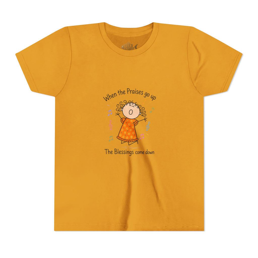 Youth Tee — "When the Praises Go Up, The Blessings Come Down" Kids Christian Shirt