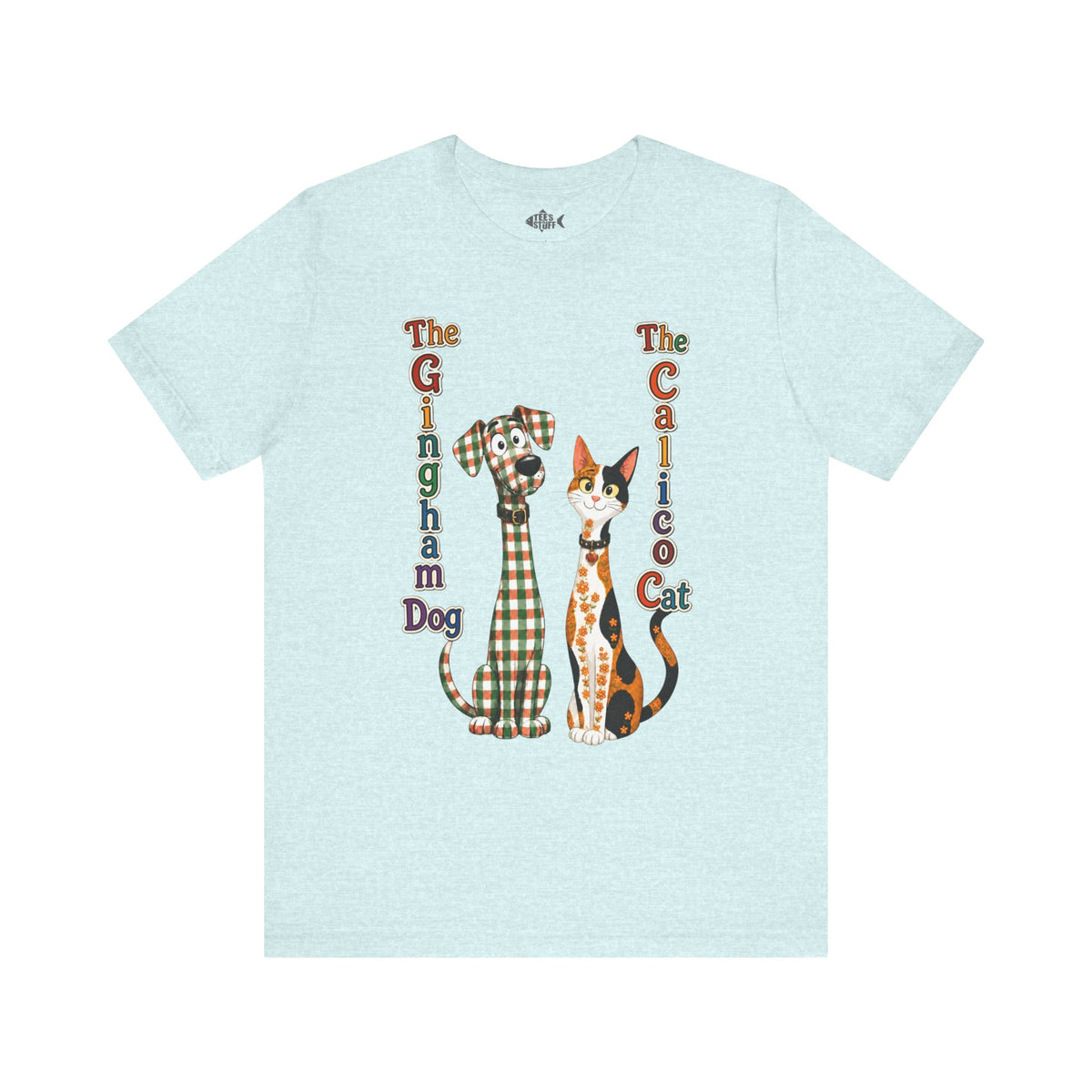 Gingham Dog & Calico Cat Tee — Plaid Pet Illustration T-Shirt
