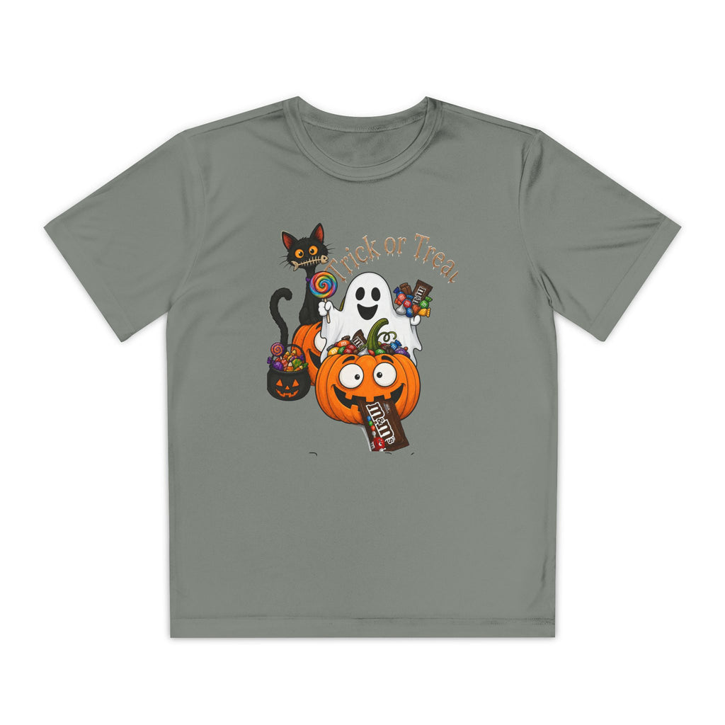Kids Halloween Trick or Treat T-Shirt — Cute Pumpkin, Ghost & Black Cat Design