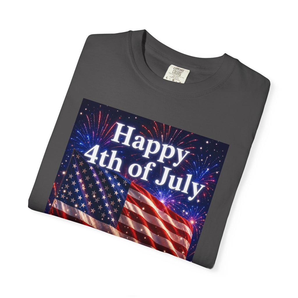 4th of July Flag T-Shirt — "Happy 4th of July" Front & America Flag Back