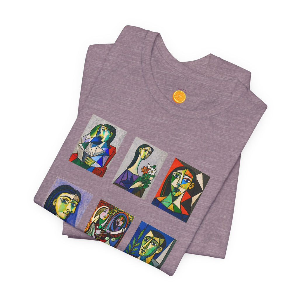 Picasso Portrait Grid T‑Shirt — Colorful Cubist Faces Art Tee