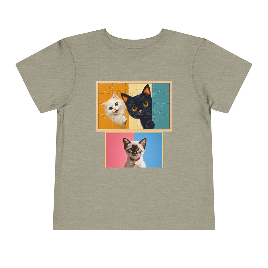 Toddler Cat Portrait Tee — Color Block Kittens Short Sleeve