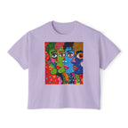 Women's Boxy Tee — Colorful Pop Art Faces Graphic Cropped T‑Shirt