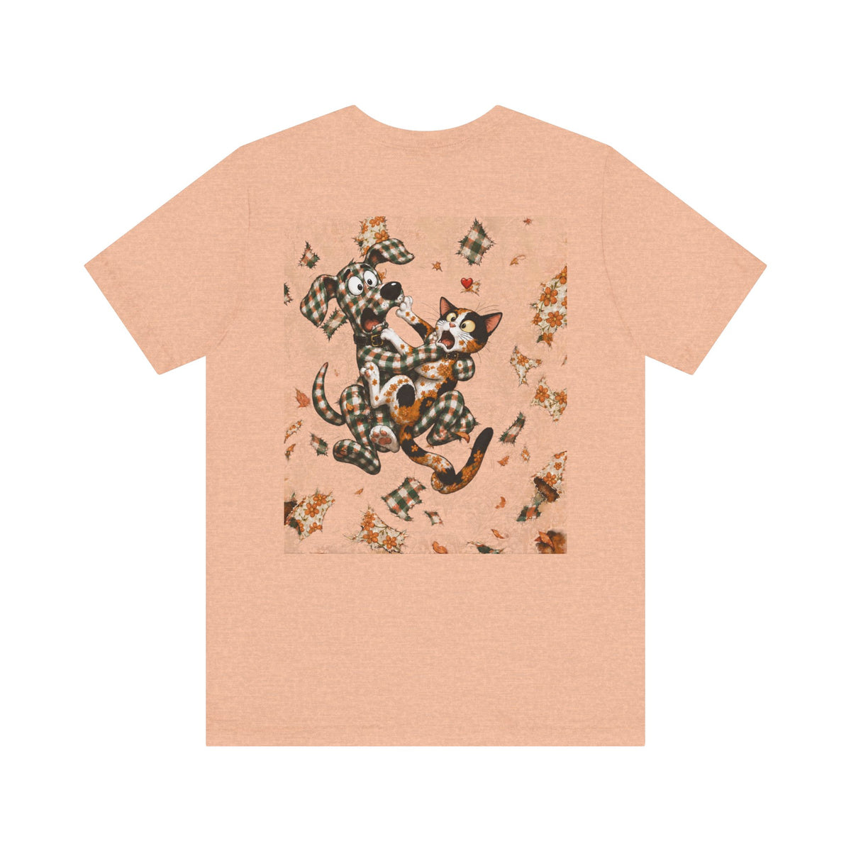 Gingham Dog & Calico Cat Tee — Plaid Pet Illustration T-Shirt