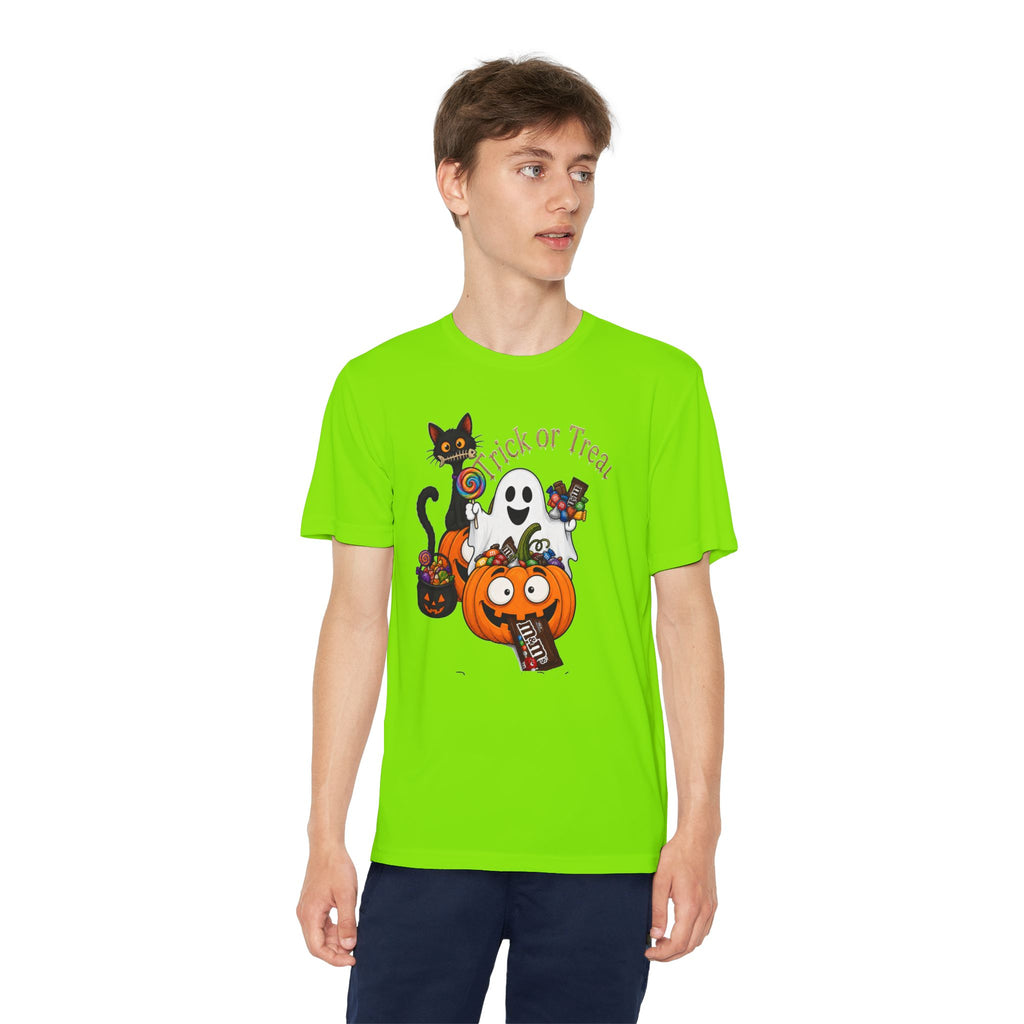 Kids Halloween Trick or Treat T-Shirt — Cute Pumpkin, Ghost & Black Cat Design