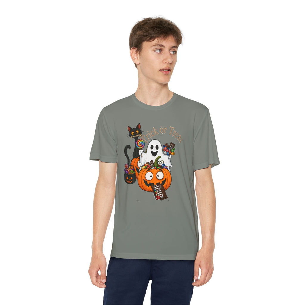 Kids Halloween Trick or Treat T-Shirt — Cute Pumpkin, Ghost & Black Cat Design