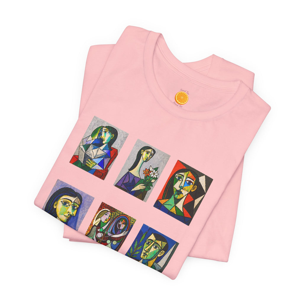 Picasso Portrait Grid T‑Shirt — Colorful Cubist Faces Art Tee