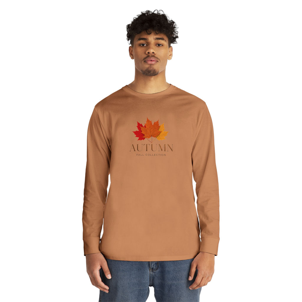 Autumn Leaves Long Sleeve Tee — 'AUTUMN' Maple Graphic Cozy Fall Shirt