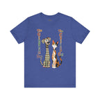 Gingham Dog & Calico Cat Tee — Plaid Pet Illustration T-Shirt