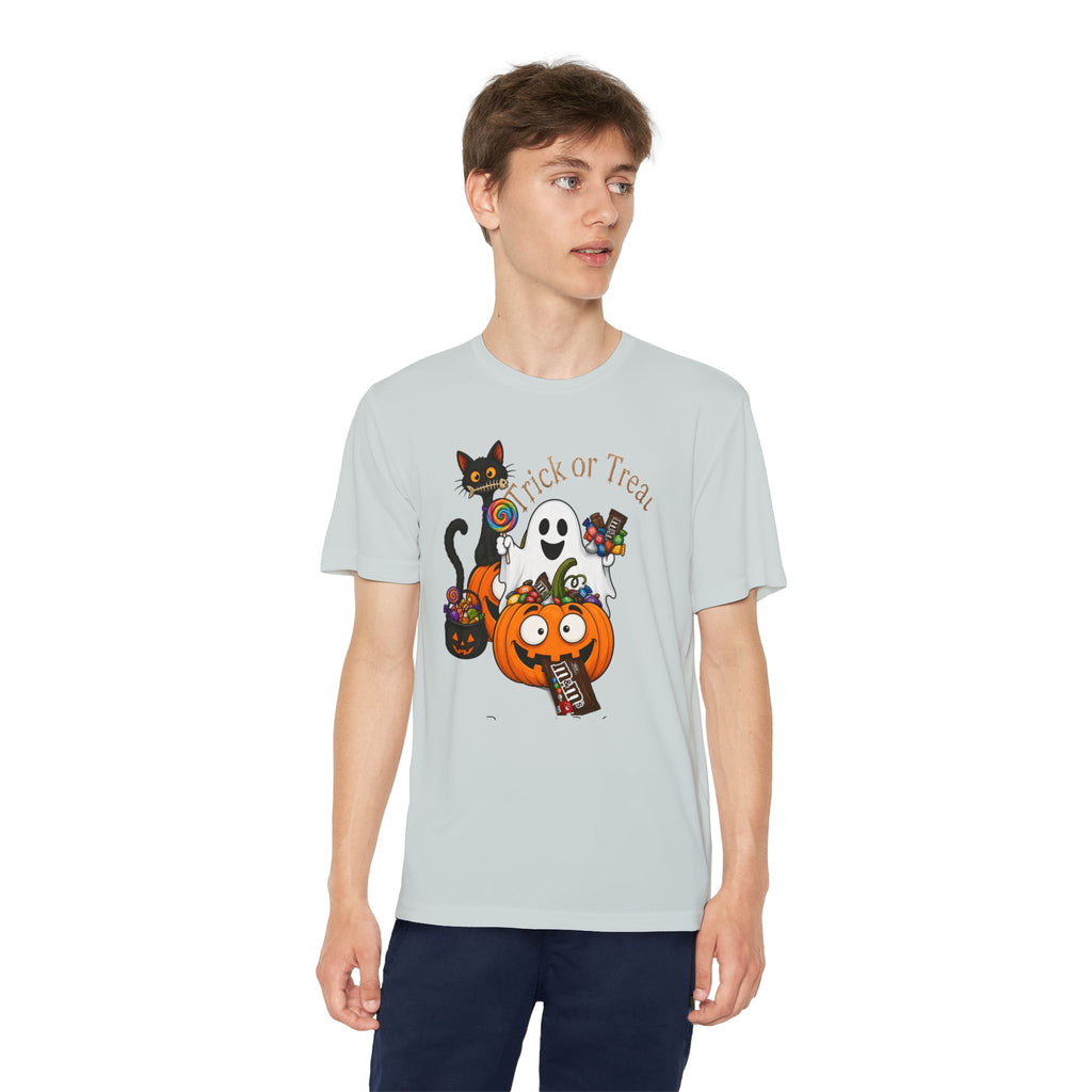 Kids Halloween Trick or Treat T-Shirt — Cute Pumpkin, Ghost & Black Cat Design
