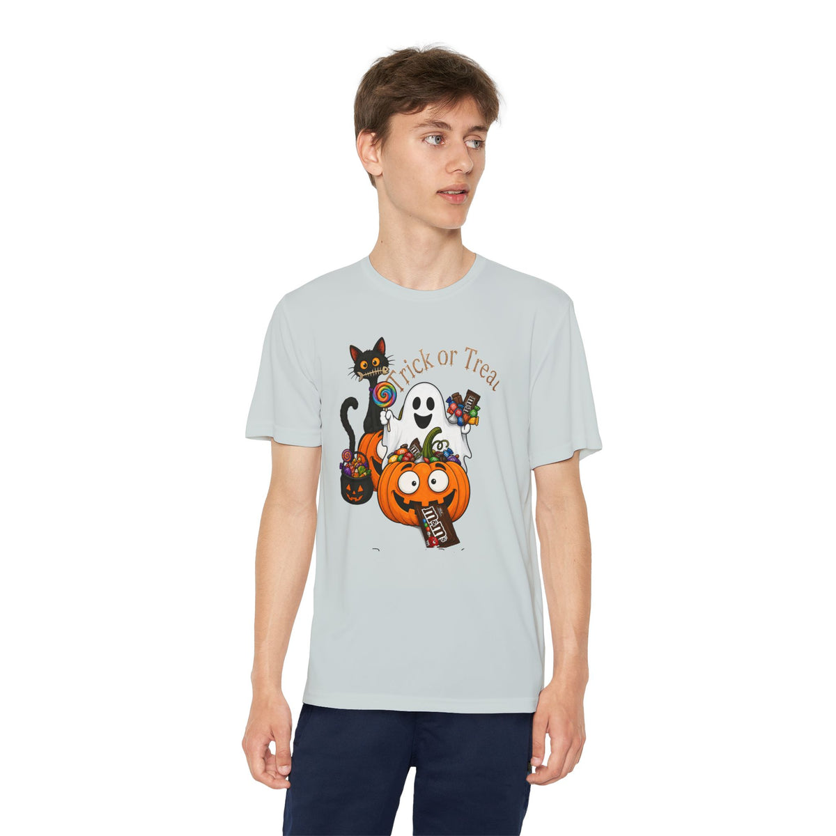 Kids Halloween Trick or Treat T-Shirt — Cute Pumpkin, Ghost & Black Cat Design
