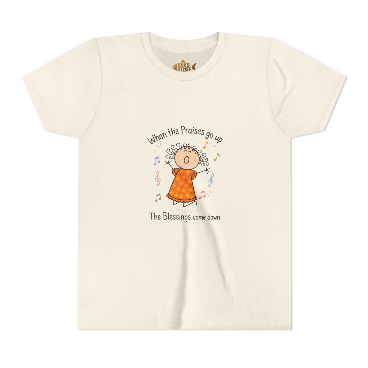 Youth Tee — "When the Praises Go Up, The Blessings Come Down" Kids Christian Shirt