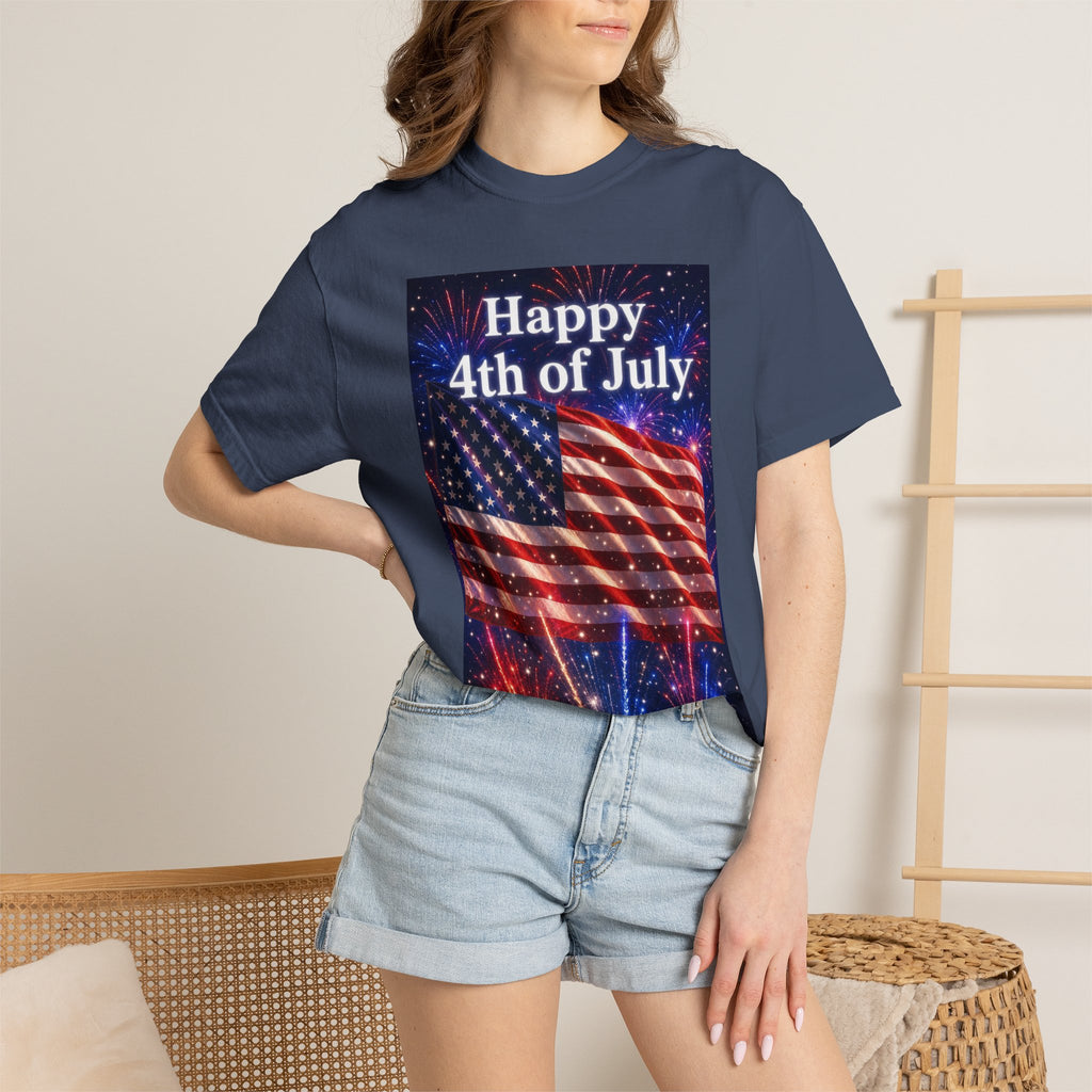 4th of July Flag T-Shirt — "Happy 4th of July" Front & America Flag Back