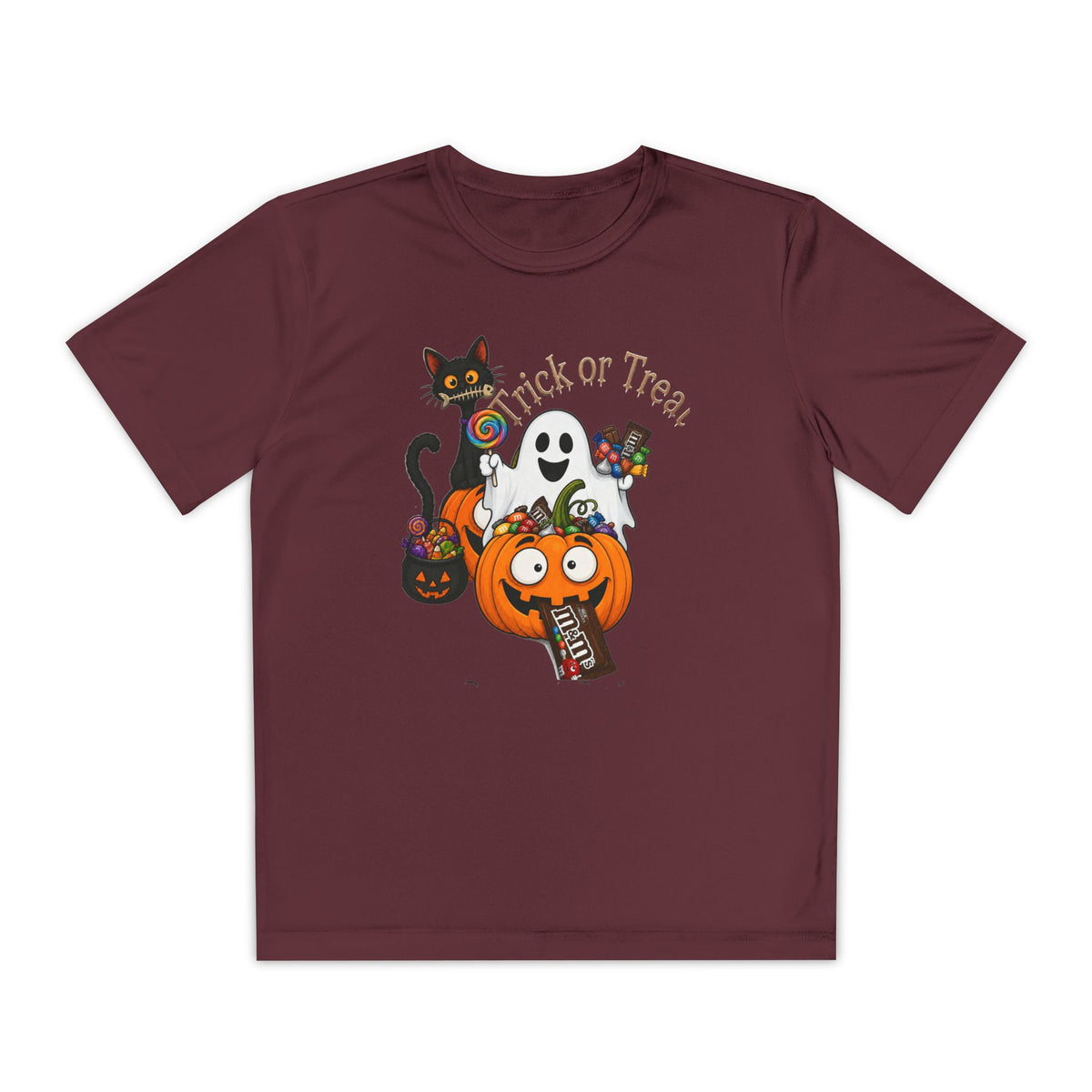 Kids Halloween Trick or Treat T-Shirt — Cute Pumpkin, Ghost & Black Cat Design