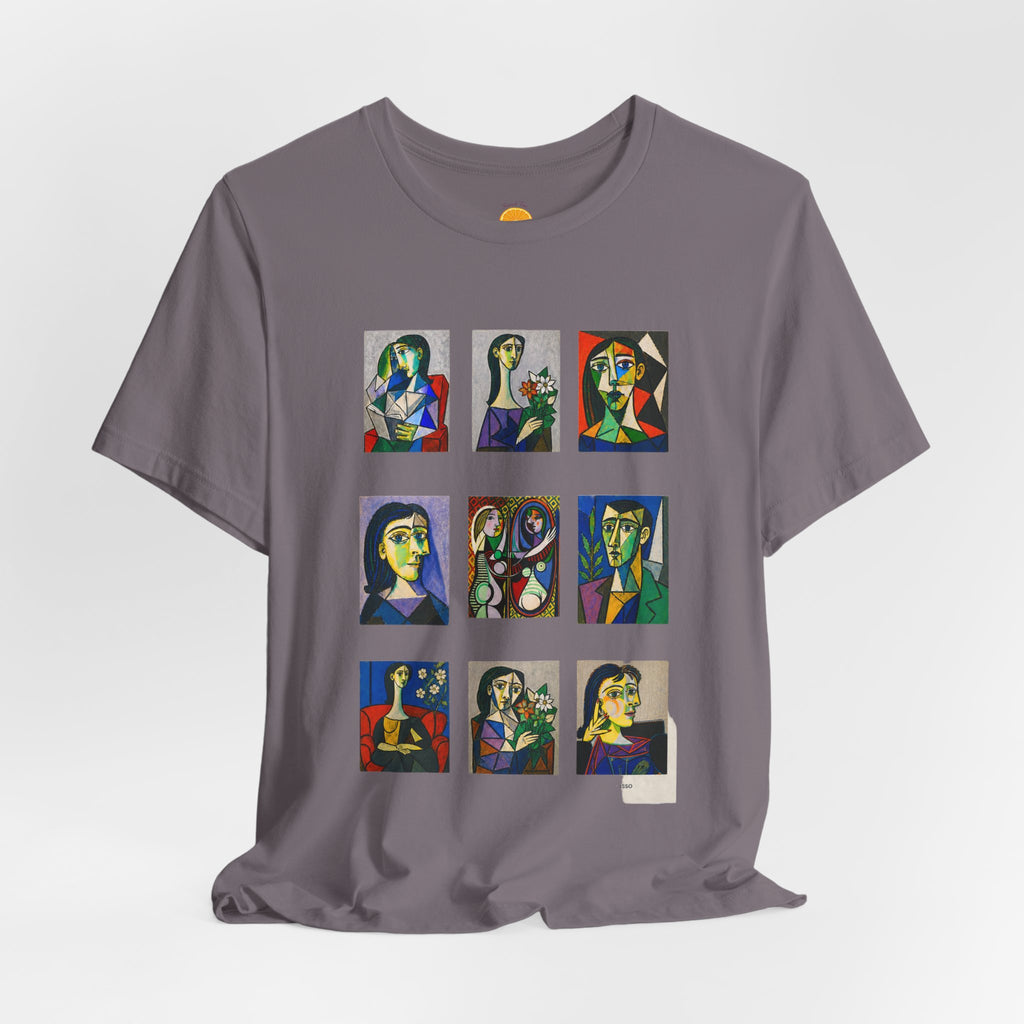 Picasso Portrait Grid T‑Shirt — Colorful Cubist Faces Art Tee