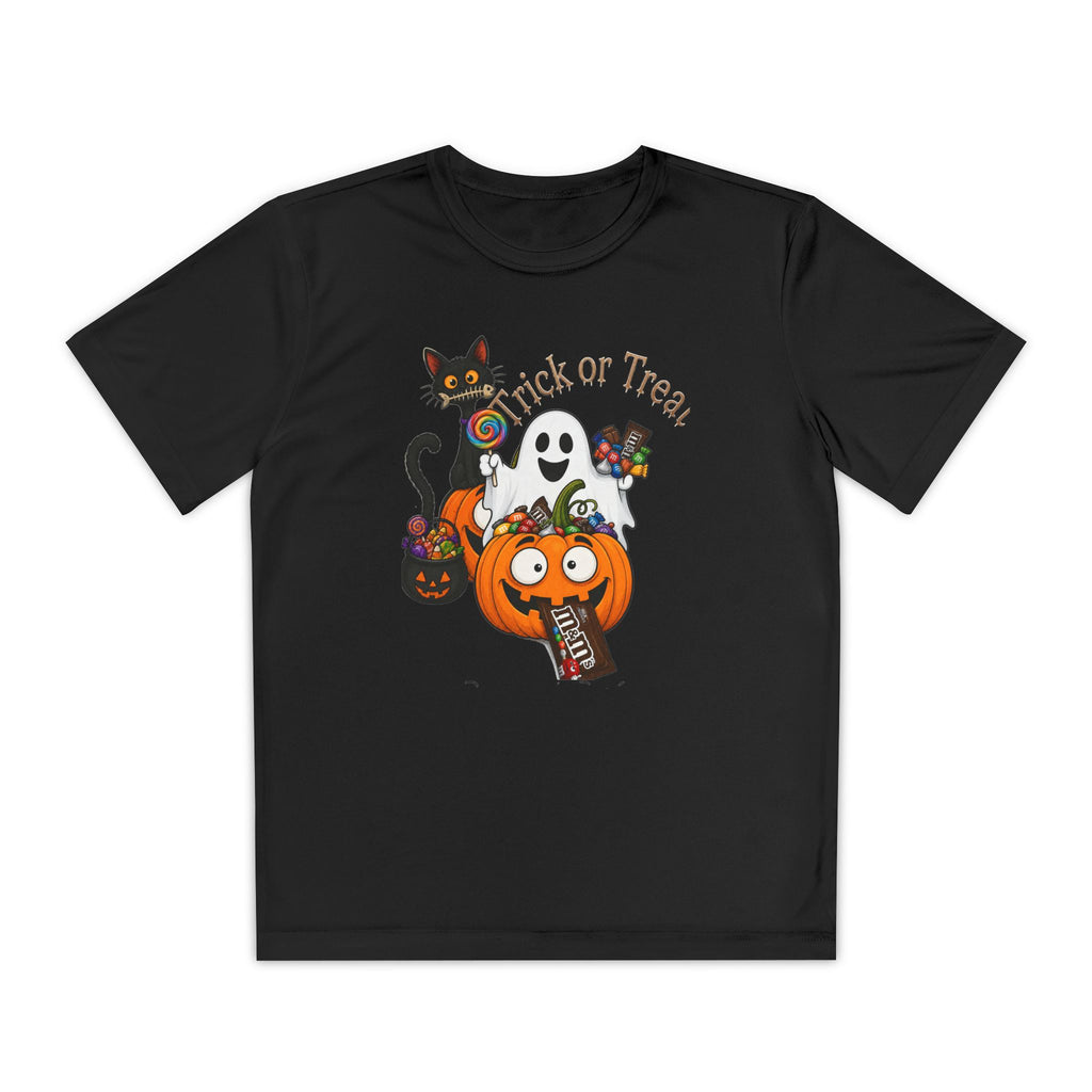 Kids Halloween Trick or Treat T-Shirt — Cute Pumpkin, Ghost & Black Cat Design