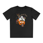 Kids Halloween Trick or Treat T-Shirt — Cute Pumpkin, Ghost & Black Cat Design