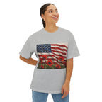 American Flag Poppy Tee Shirt -Unisex Oversized Boxy Tee