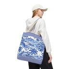 Nassau Blue Coastal Toile Tote Bag — Nautical Bahama / Palm Beach Scene All-Over Print