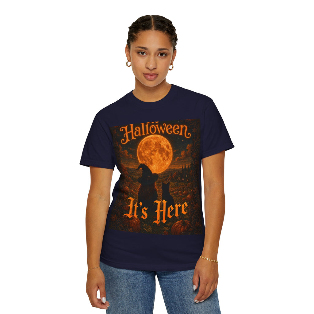Halloween T-Shirt — "Halloween It's Here" & Jack-O'-Lantern Pumpkin Graphic