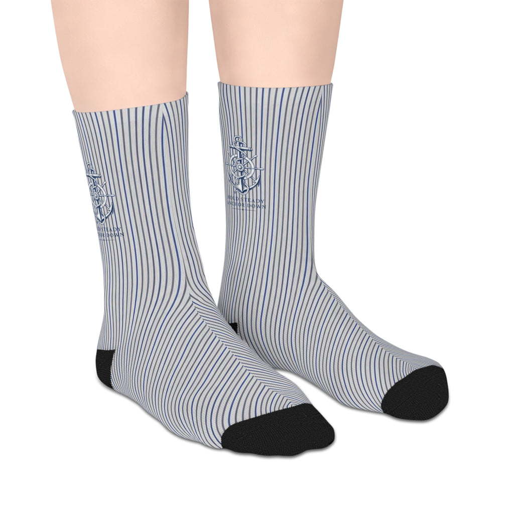Nautical Crew Socks Blue Pinstripe Mid-Length Socks — Classic Nautical