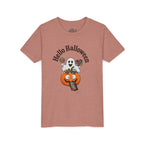 Youth Halloween Tee - "Hello Halloween" Ghost & Pumpkin Trick-or-Treat Shirt
