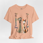Gingham Dog & Calico Cat Tee — Plaid Pet Illustration T-Shirt