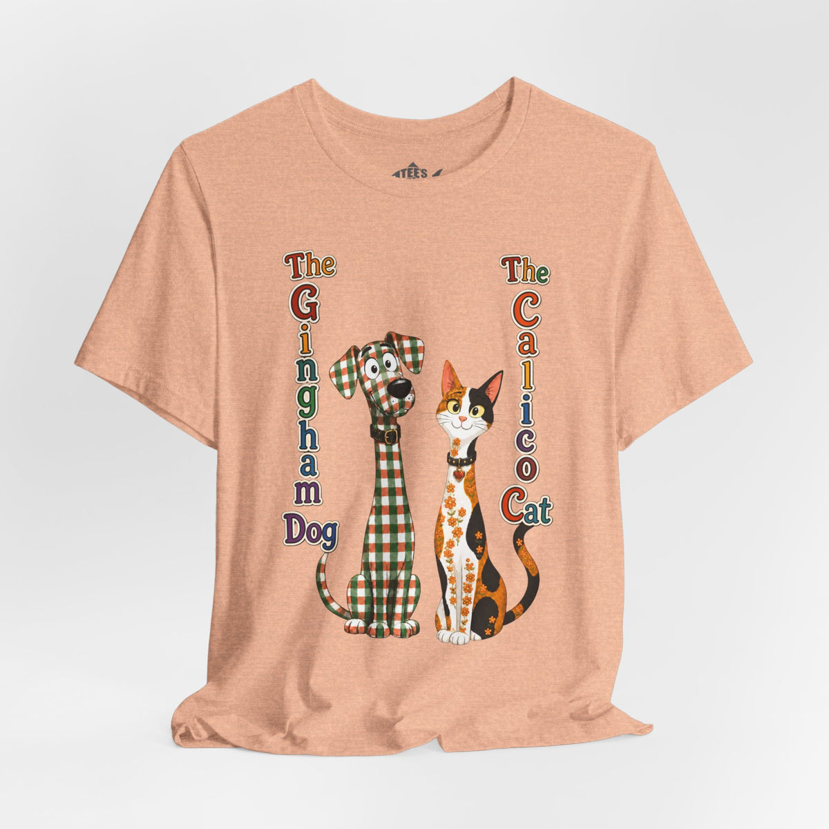 Gingham Dog & Calico Cat Tee — Plaid Pet Illustration T-Shirt