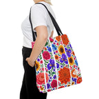 Floral Stripe Tote Bag — Bright Mexican Folk Art Flowers AOP