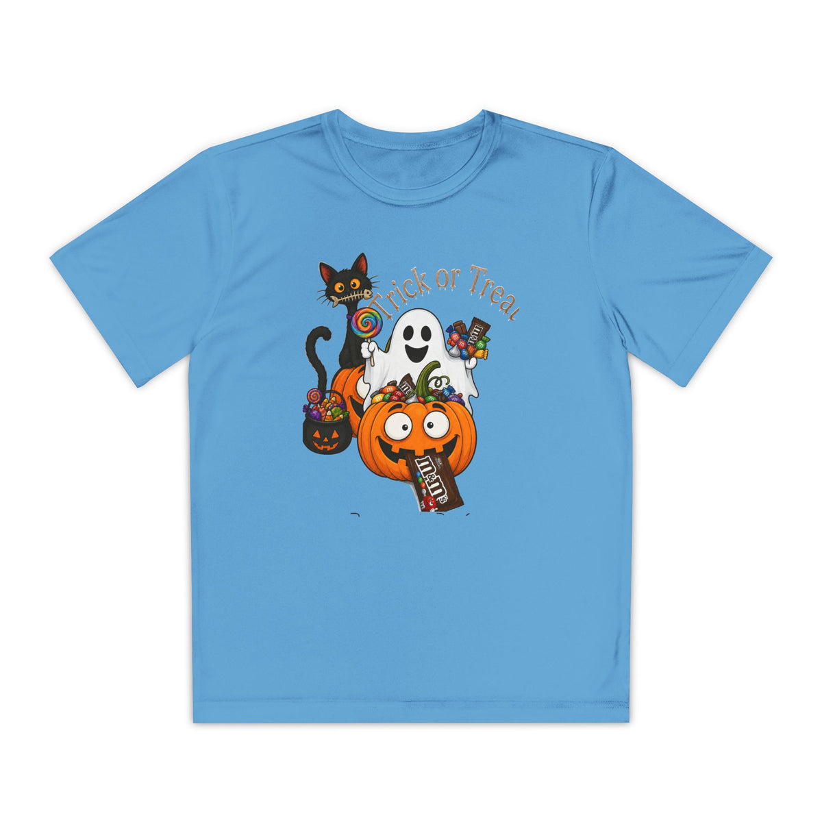 Kids Halloween Trick or Treat T-Shirt — Cute Pumpkin, Ghost & Black Cat Design