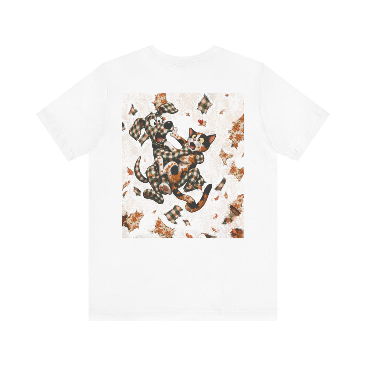 Gingham Dog & Calico Cat Tee — Plaid Pet Illustration T-Shirt