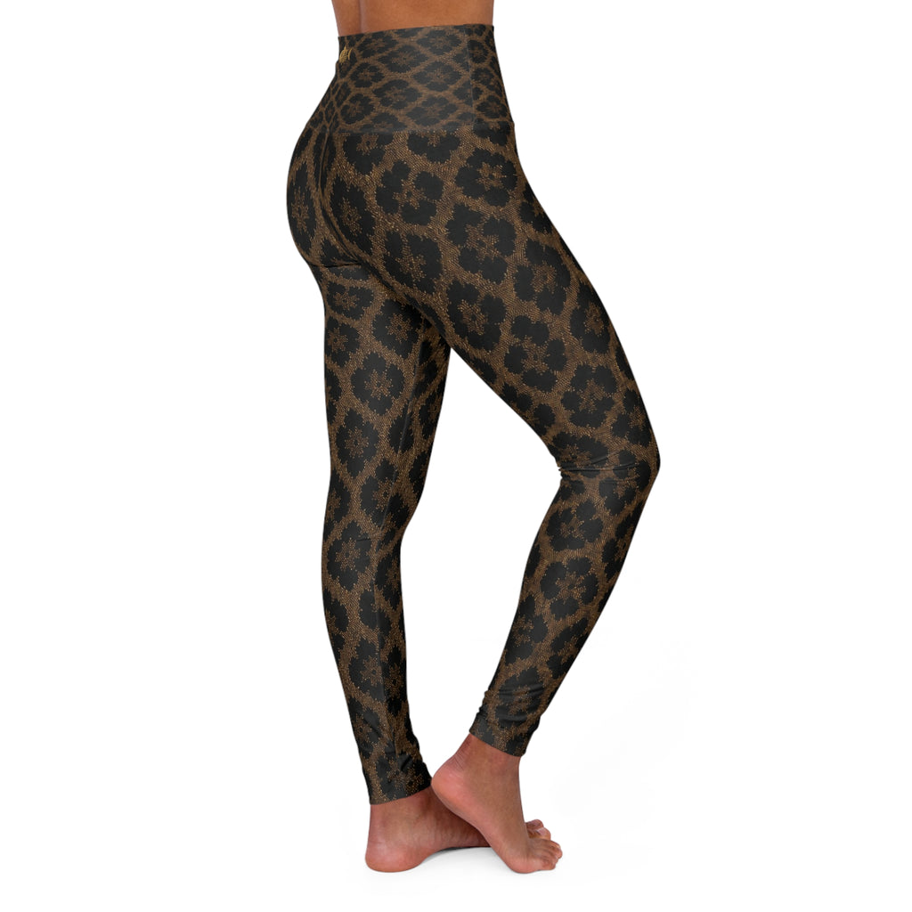 High-Waisted Leopard Print Yoga Leggings — Brown AOP Athletic Tights