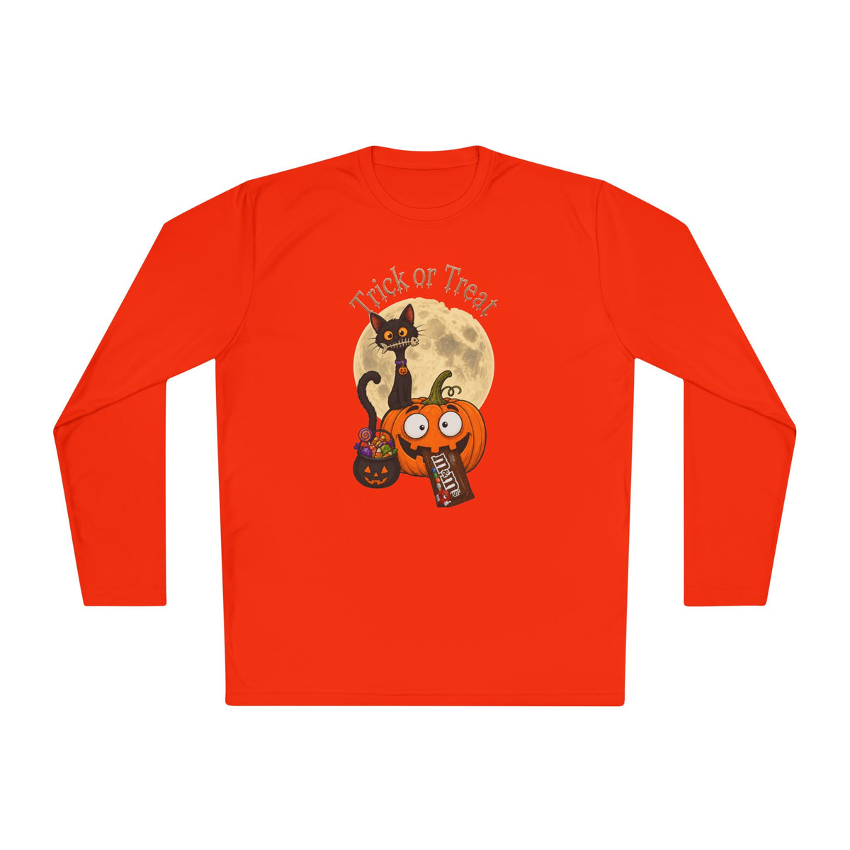 Halloween Pumpkin & Black Cat Long Sleeve Tee — "Trick or Treat / Hello Halloween"