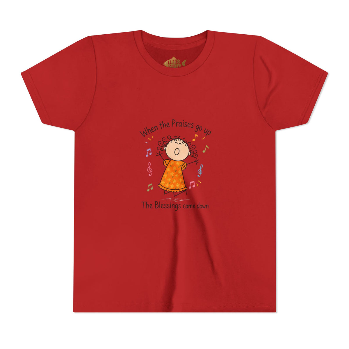 Youth Tee — "When the Praises Go Up, The Blessings Come Down" Kids Christian Shirt