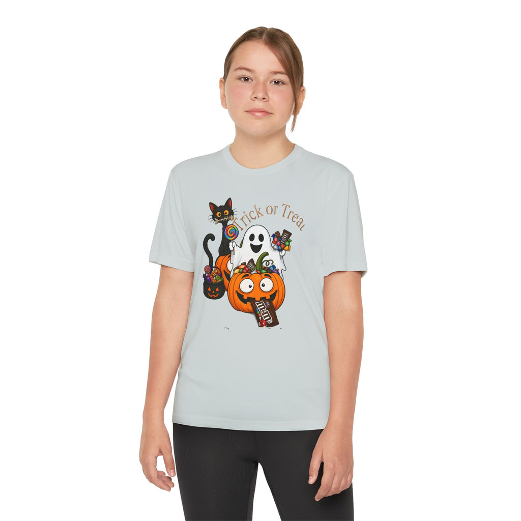 Kids Halloween Trick or Treat T-Shirt — Cute Pumpkin, Ghost & Black Cat Design