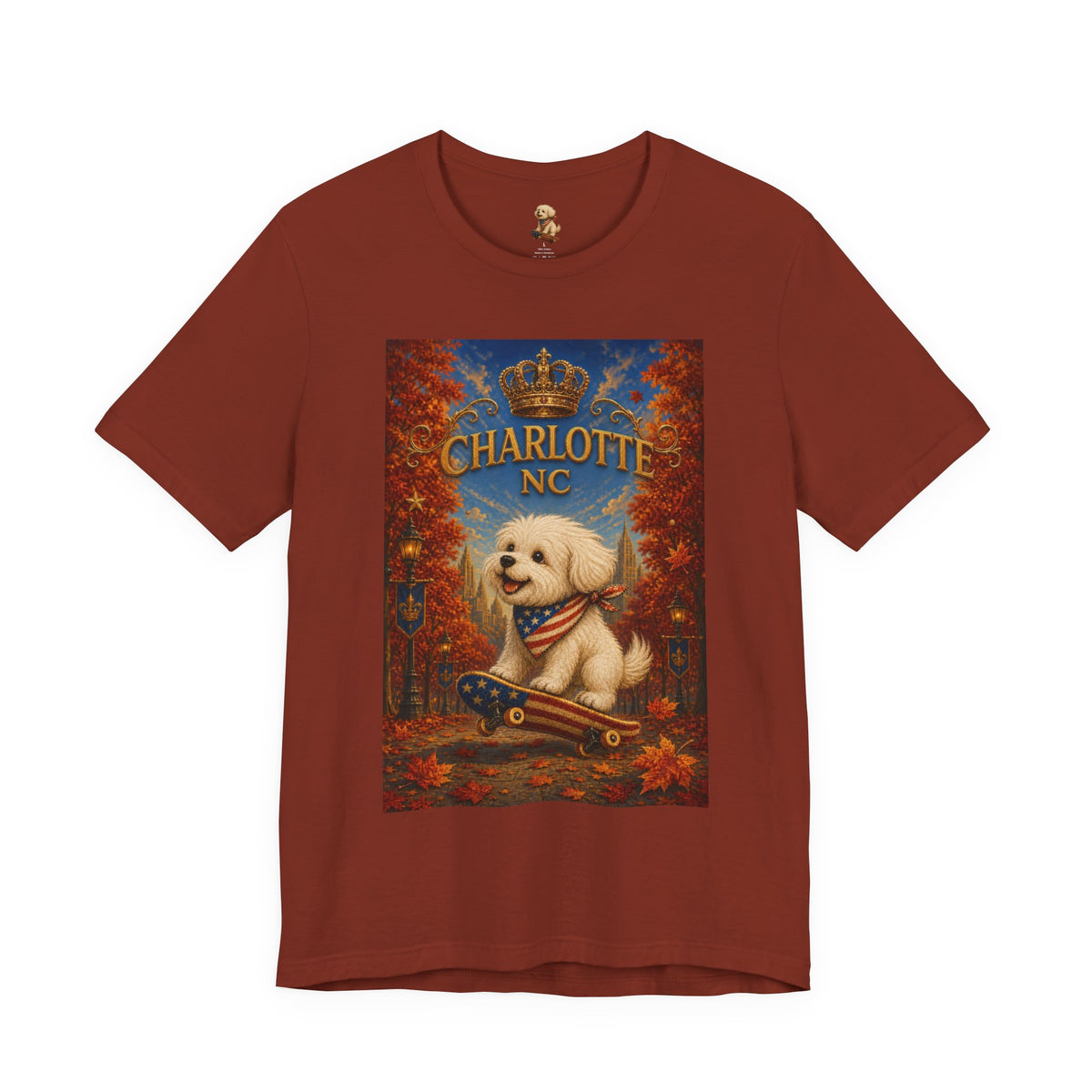 Charlotte NC Dog Skateboard T‑Shirt — Patriotic Pup City Pride Tee