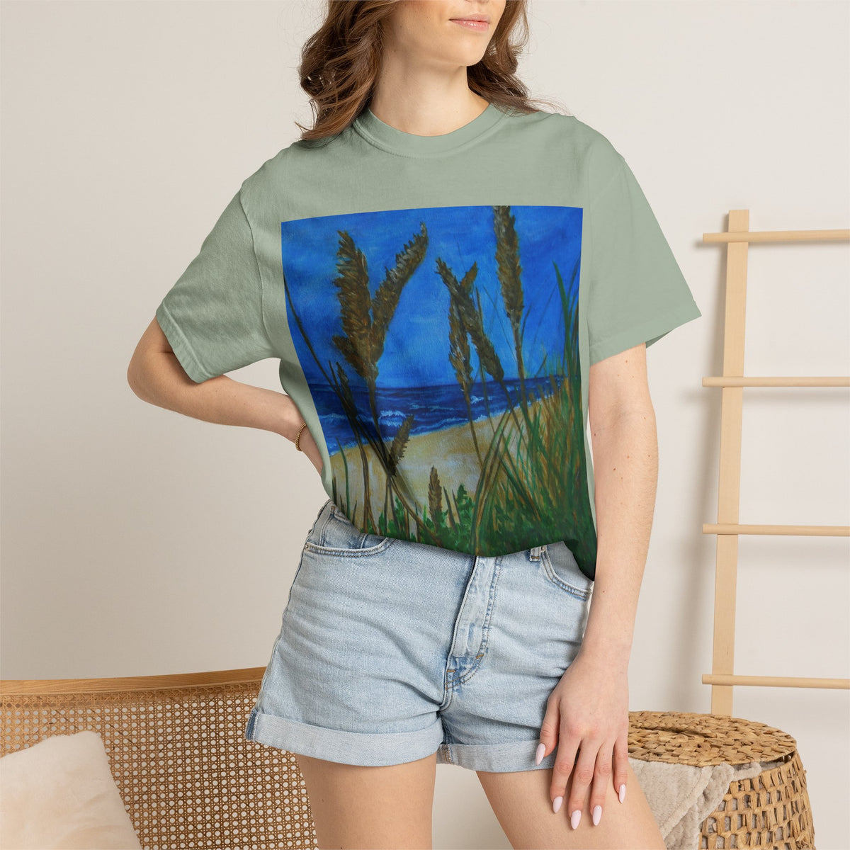 Beach Dune Art T-Shirt — Coastal Sea Oats Graphic Tee Original art by Doulton