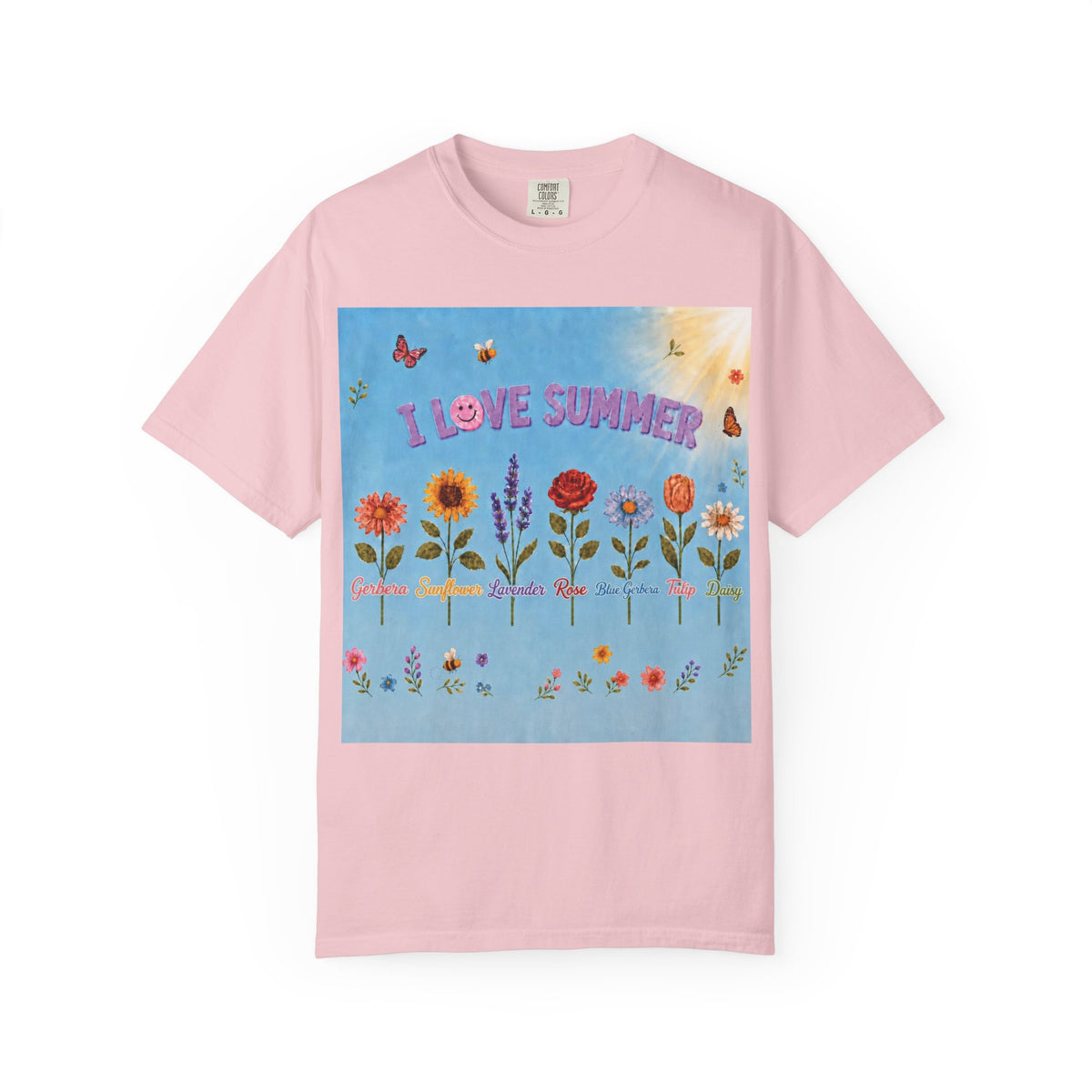 I Love Summer, Flower Names Graphic Tee - Unisex Garment-Dyed T-shirt