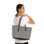 Geometric Spiral Tote Bag — Black & White Optical PU Shoulder Bag