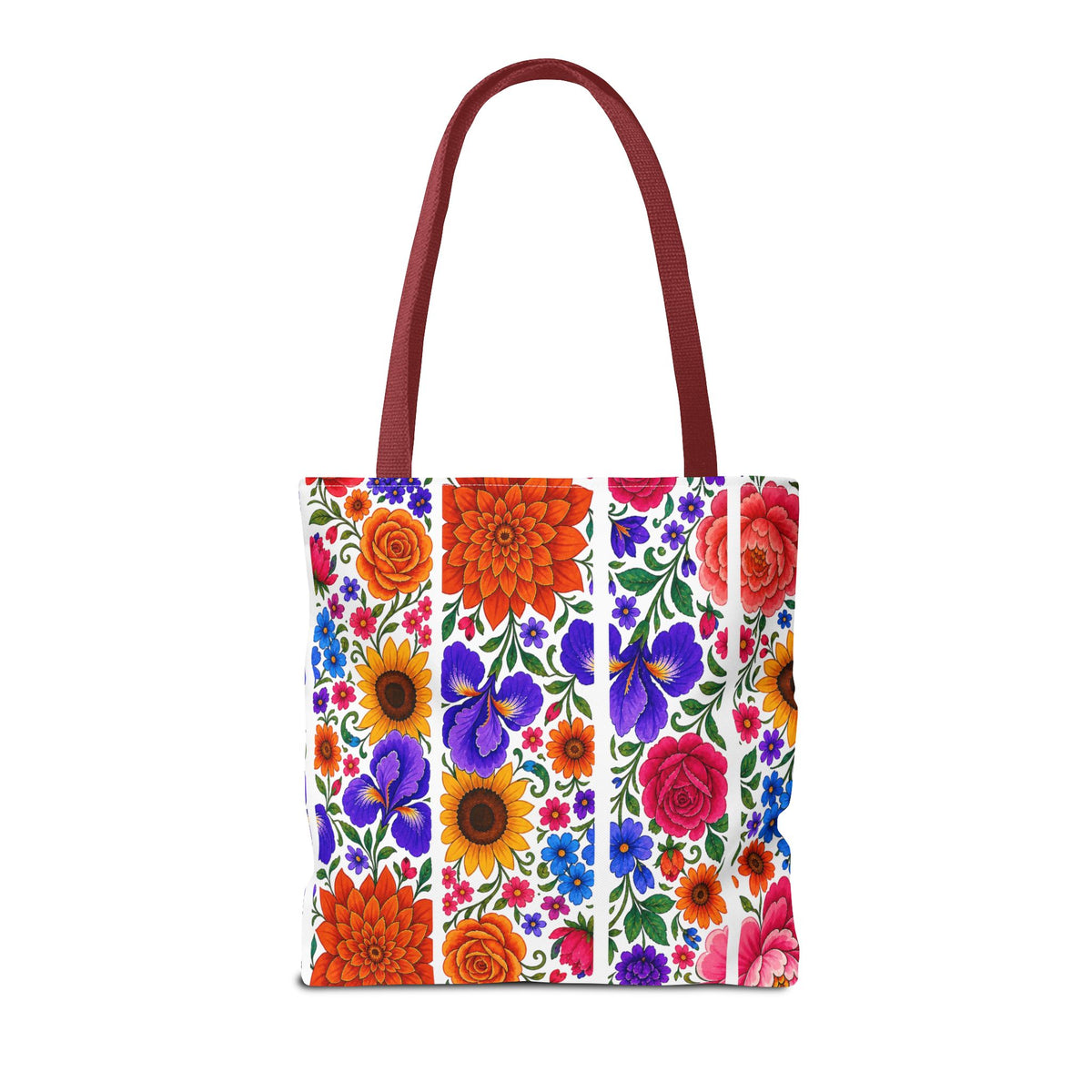 Floral Stripe Tote Bag — Bright Mexican Folk Art Flowers AOP