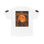 Halloween Graphic Tee — "It's Halloween" Witch & Cat Moon Design