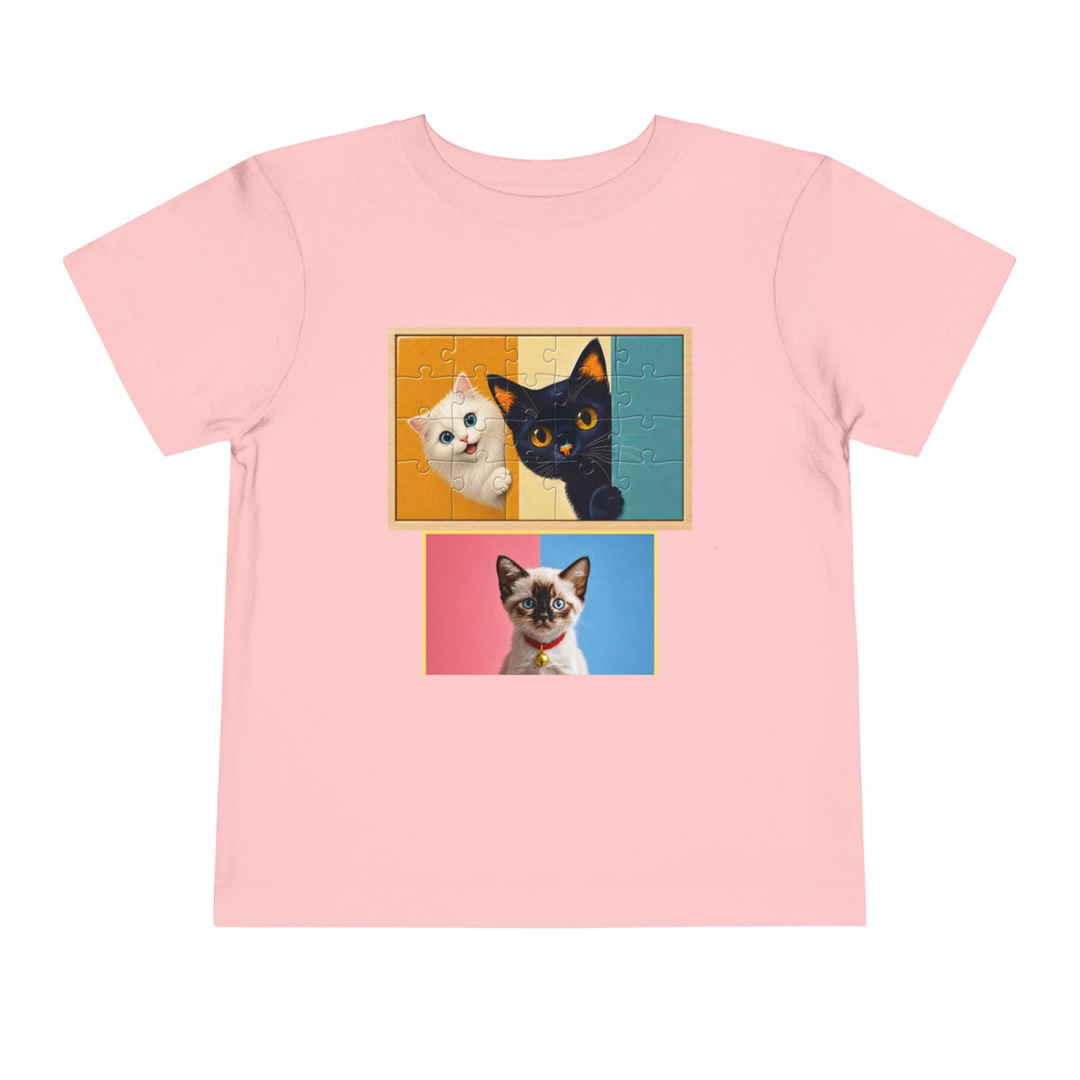 Toddler Cat Portrait Tee — Color Block Kittens Short Sleeve